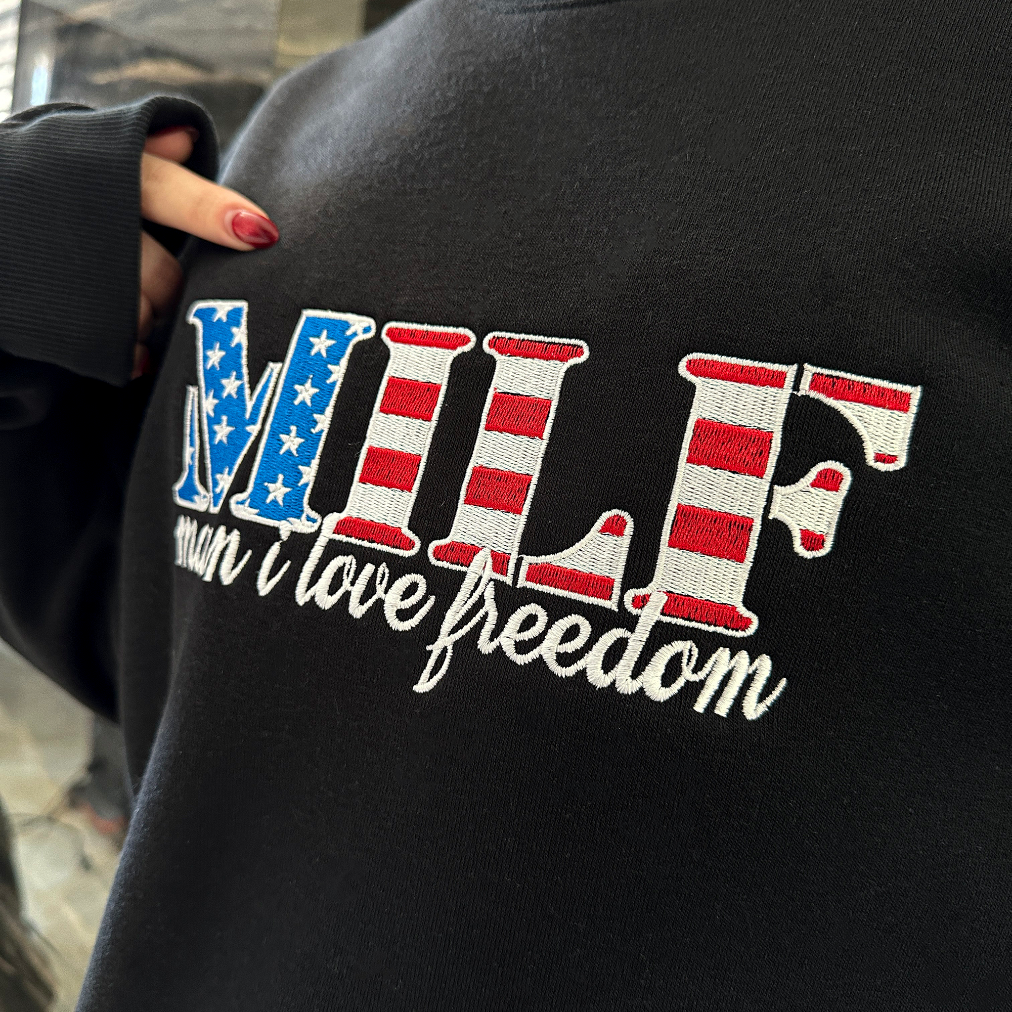 I Love Freedom Embroidered Crewneck Sweatshirt