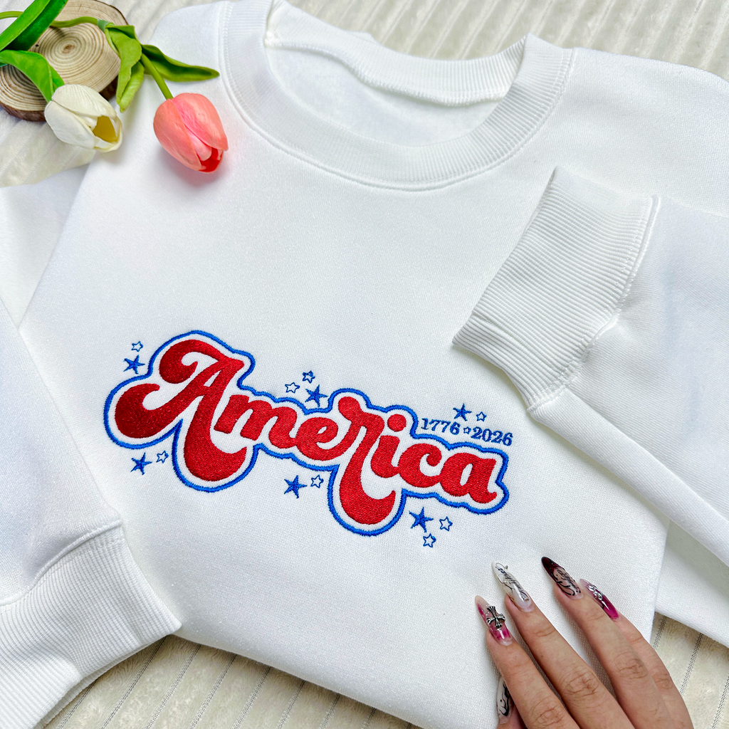 Classic America Patriotic 250 Years Embroidered Sweatshirt