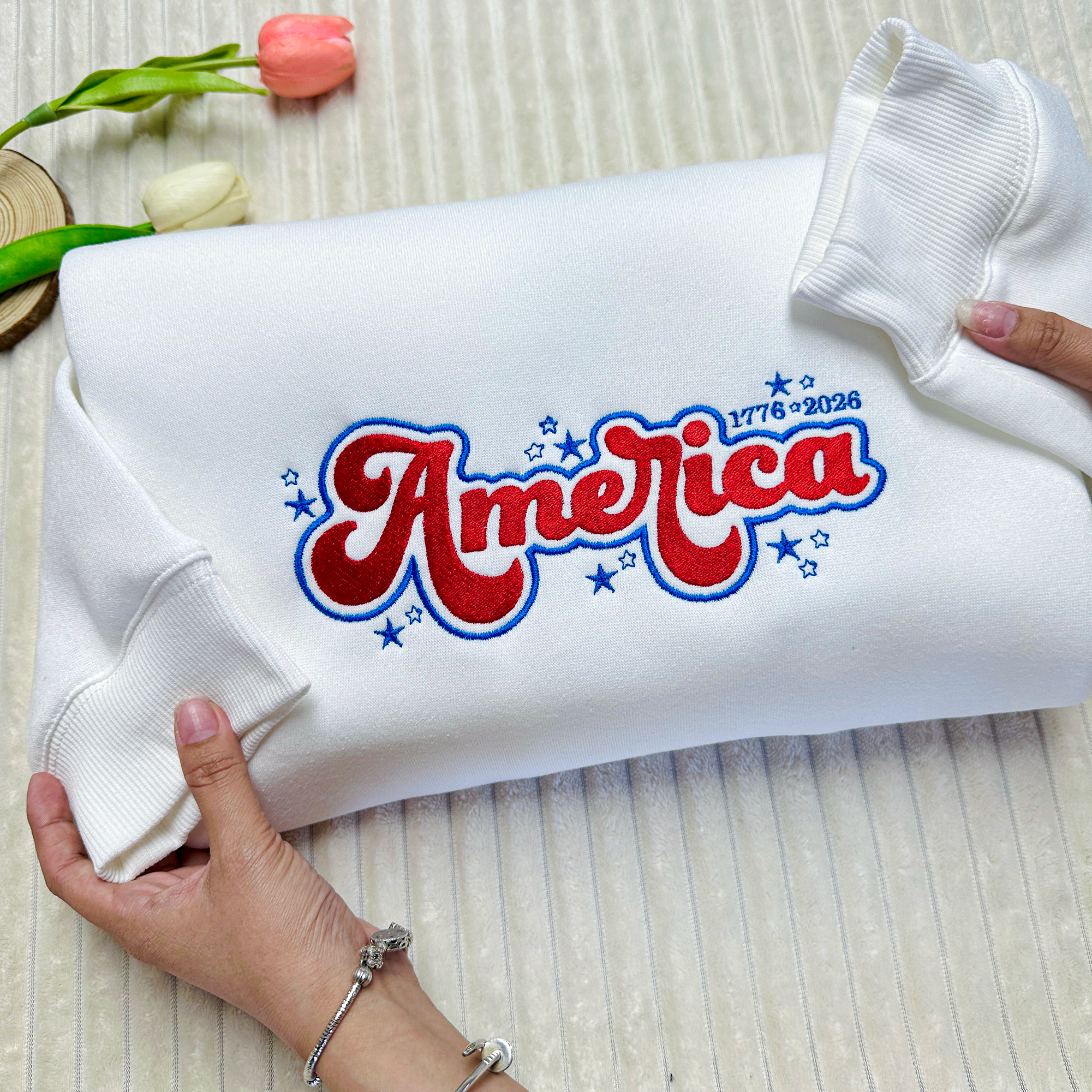 Classic America Patriotic 250 Years Embroidered Sweatshirt