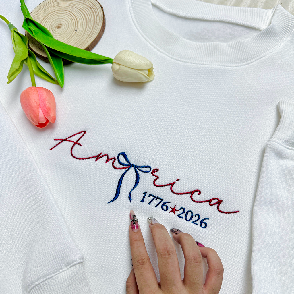 America 1776 - 2026 Patriotic Embroidered Sweatshirt