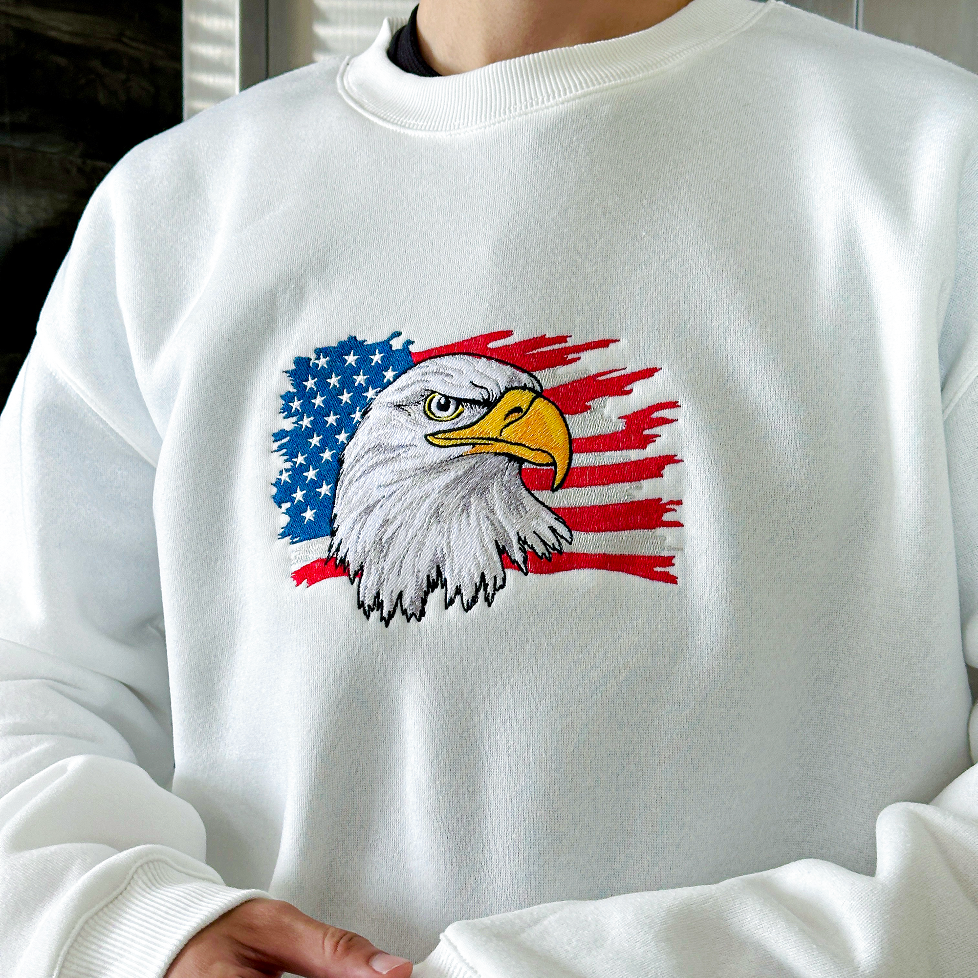 Patriotic Eagle America Embroidered Sweatshirt