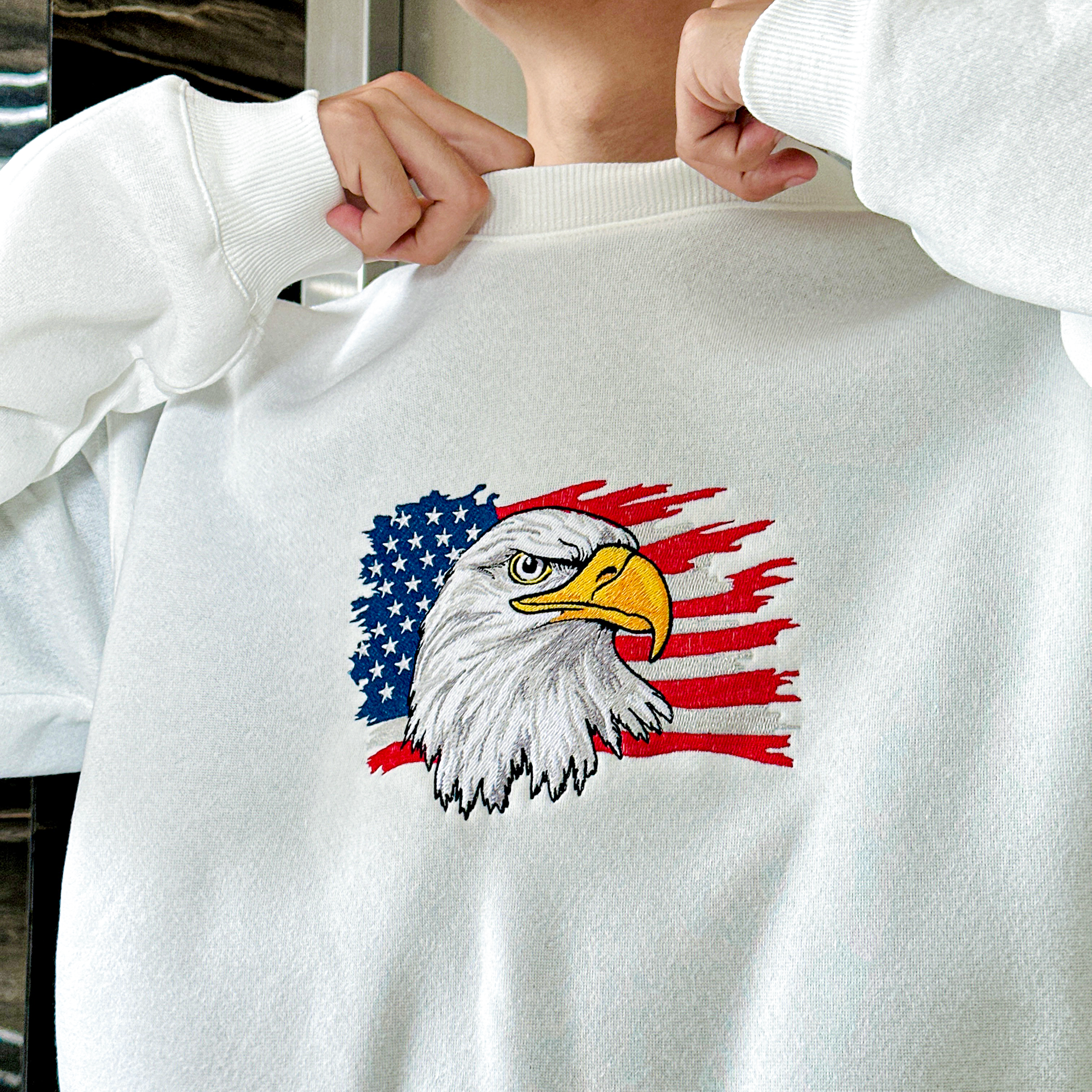 Patriotic Eagle America Embroidered Sweatshirt