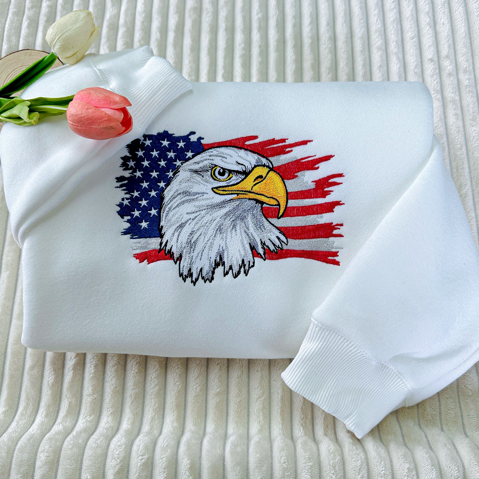Patriotic Eagle America Embroidered Sweatshirt