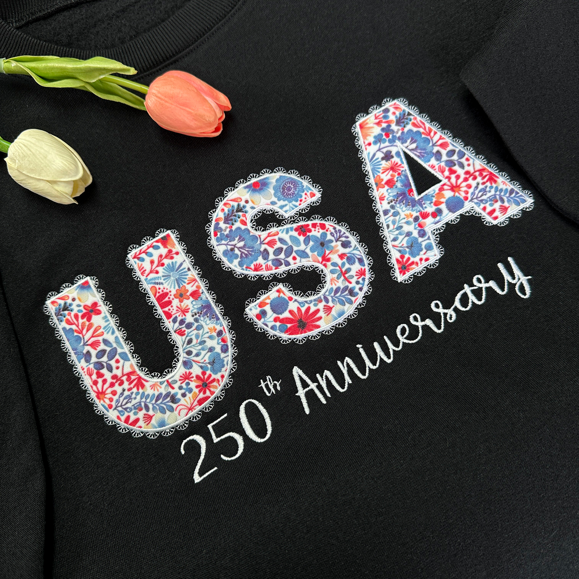 America Anniversary 250th Floral Embroidered Sweatshirt
