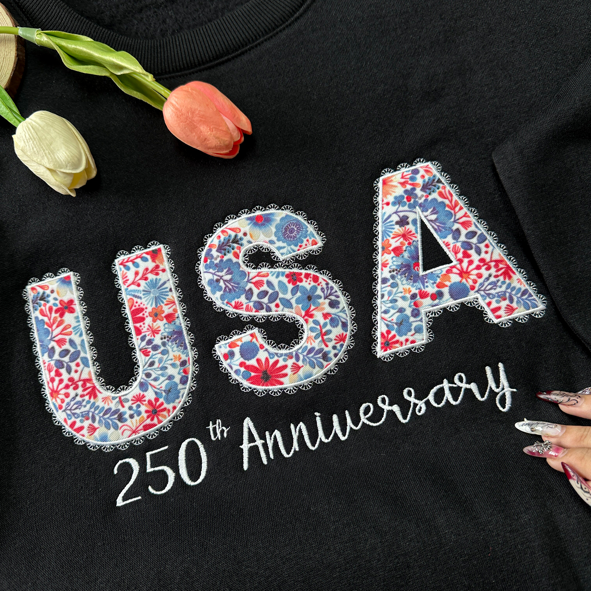 America Anniversary 250th Floral Embroidered Sweatshirt