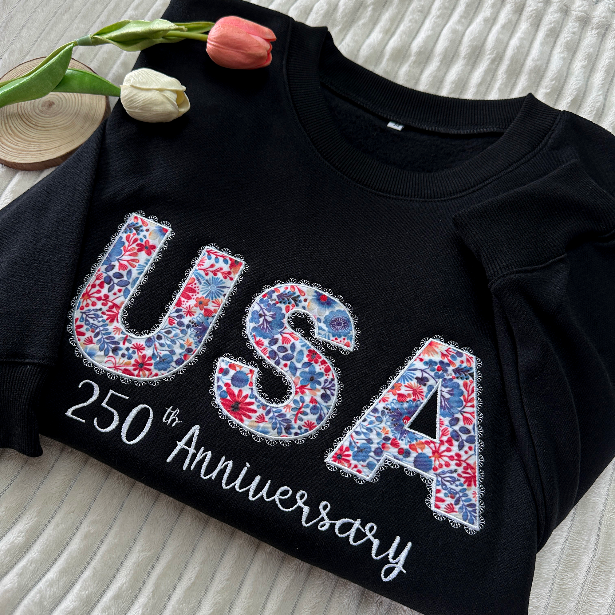 America Anniversary 250th Floral Embroidered Sweatshirt