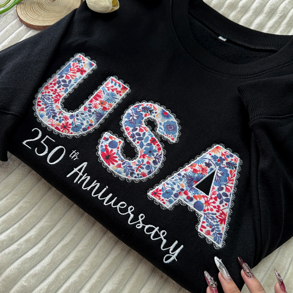 America Anniversary 250th Floral Embroidered Sweatshirt