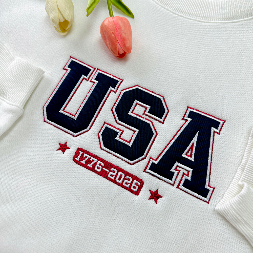Patriotic USA 1776-2026 Embroidered Sweatshirt