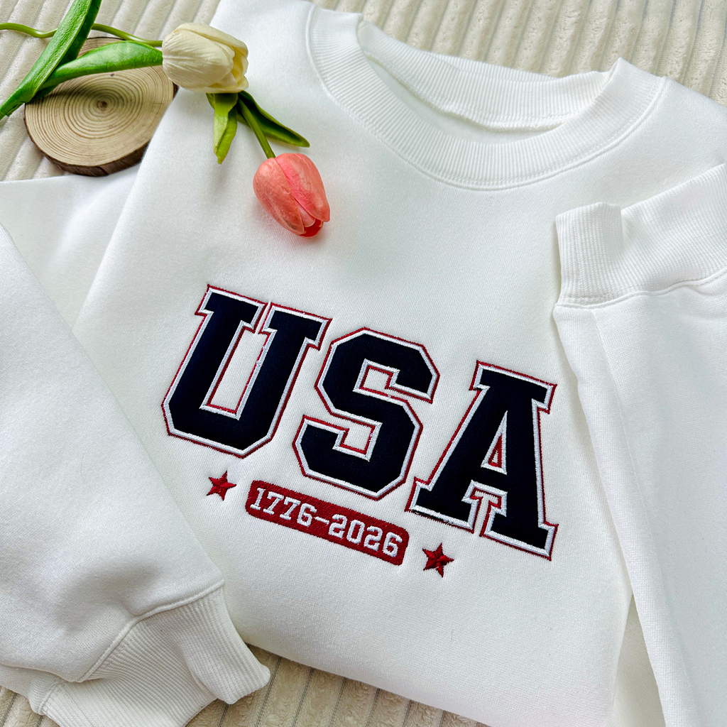 Patriotic USA 1776-2026 Embroidered Sweatshirt