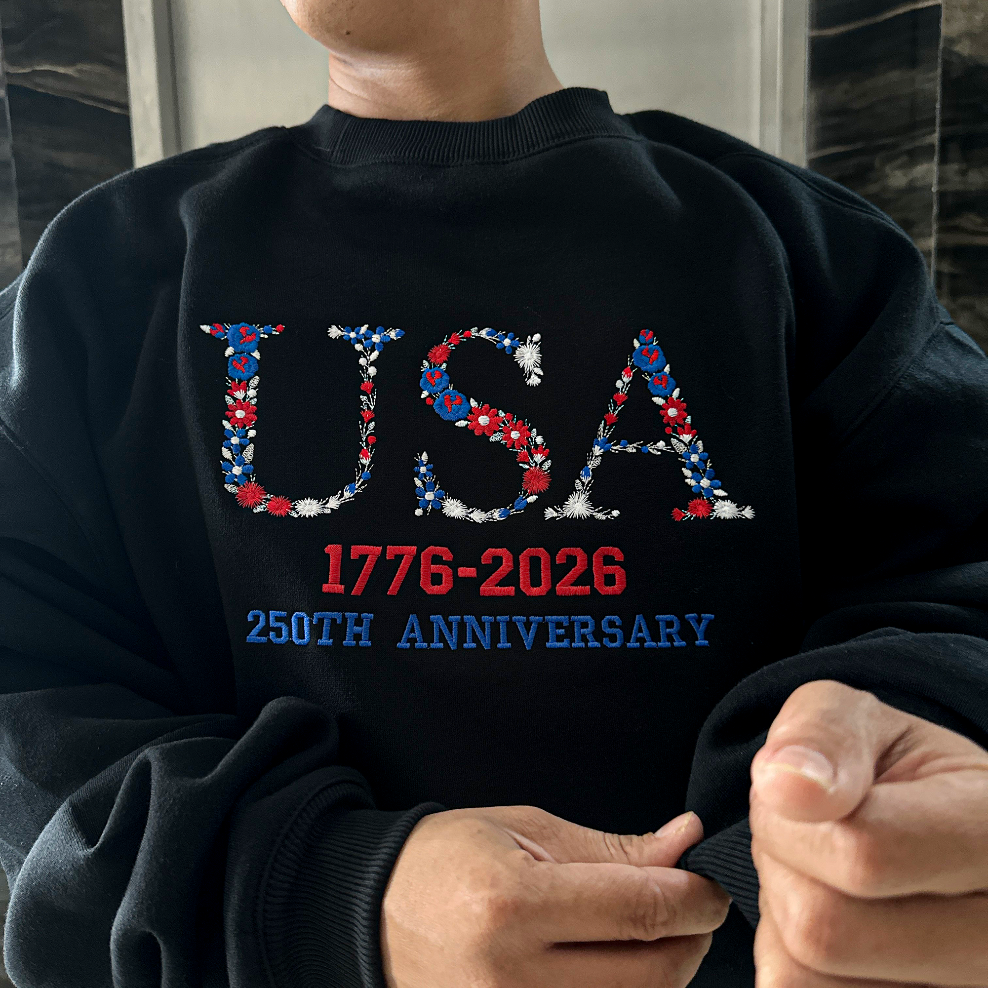 Embroidered USA 250th Anniversary Sweatshirt