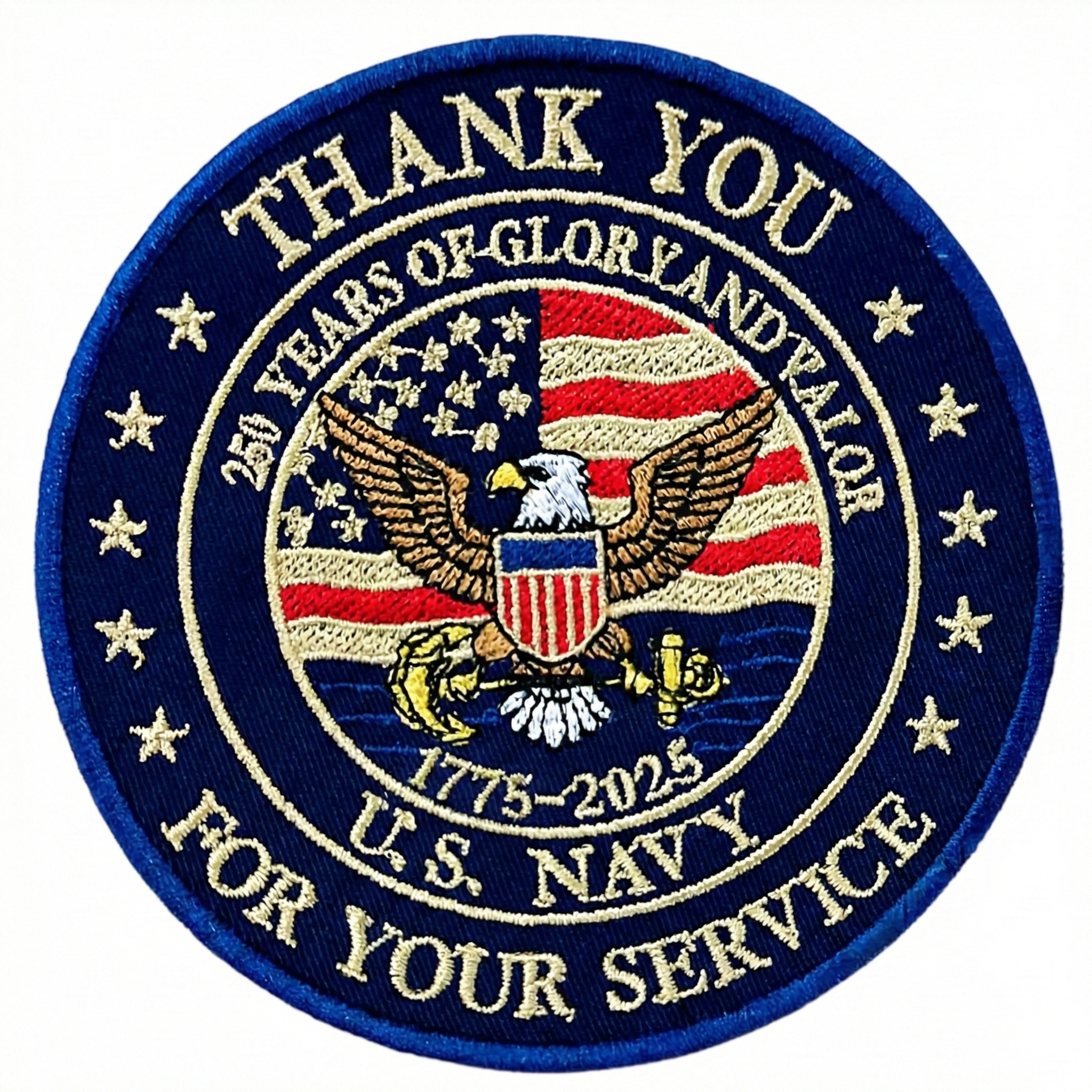 US Navy Eagle Patch, 250 Years Of Glory And Valor Embroidered Patch