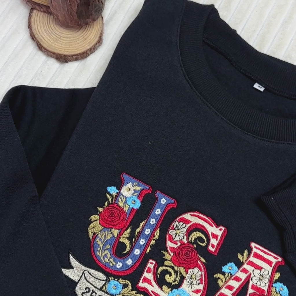 Embroidered USA 250th Anniversary Patriotic Sweatshirt